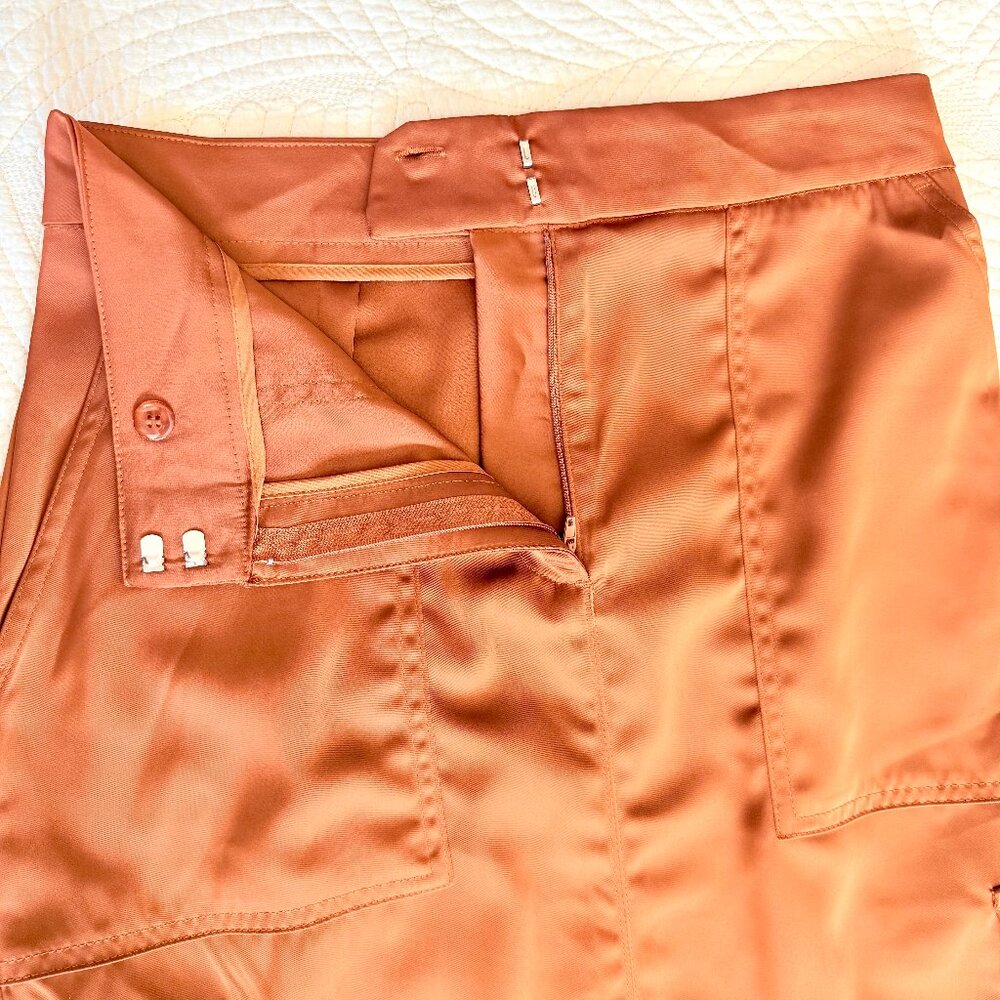 House of Harlow Brown Satin Cargo Midi Skirt Size Small - Picture 9 of 16